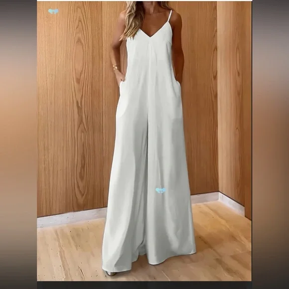 Elegant White Sleeveless Jumpsuit - Picture 1 of 13